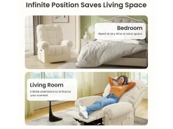 Relájate sillón de terciopelo eléctrico de teddy, silla de ocio ajustable con USB, anti -estatal con reposapiés - 96x97x104cm beige