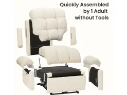 Relájate sillón de terciopelo eléctrico de teddy, silla de ocio ajustable con USB, anti -estatal con reposapiés - 96x97x104cm beige