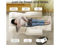 Relájate sillón de terciopelo eléctrico de teddy, silla de ocio ajustable con USB, anti -estatal con reposapiés - 96x97x104cm beige
