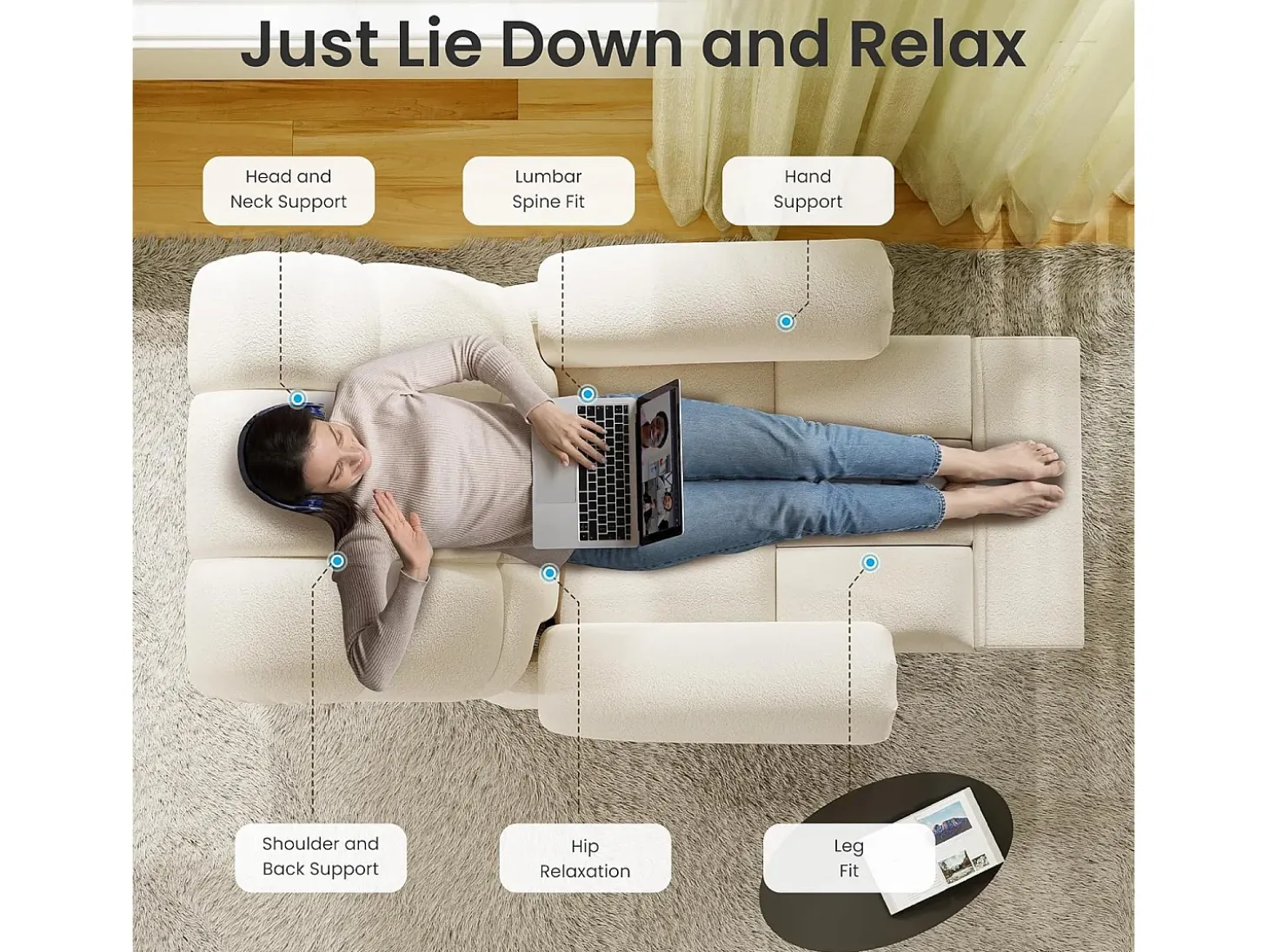 Relájate sillón de terciopelo eléctrico de teddy, silla de ocio ajustable con USB, anti -estatal con reposapiés - 96x97x104cm beige