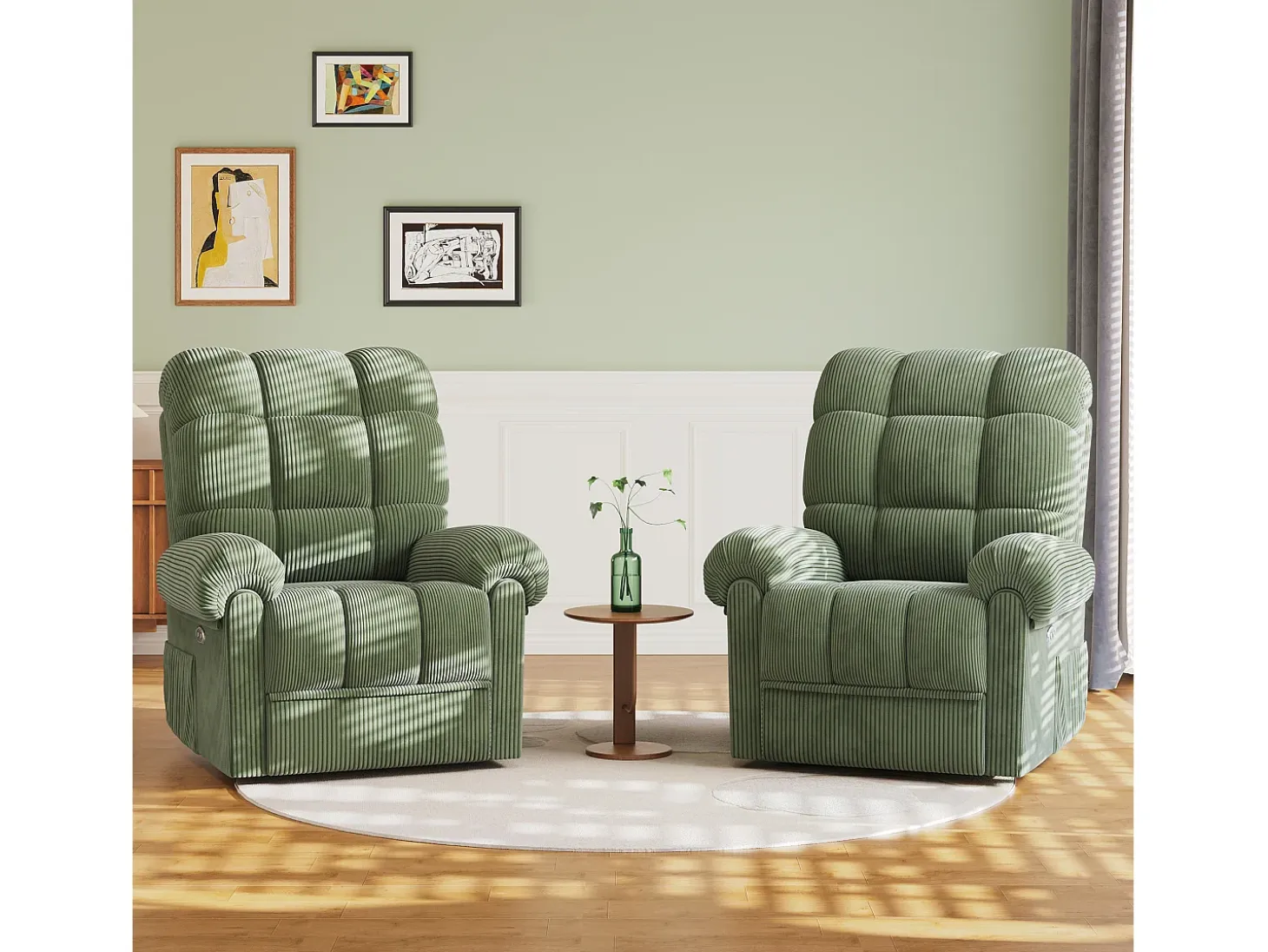 Relájate sillón de terciopelo eléctrico de sillón, silla de ocio ajustable con USB, respaldo ajustable, antiestático con reposapiés - 96x97x104cm verde