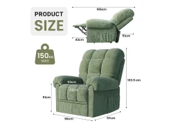 Relájate sillón de terciopelo eléctrico de sillón, silla de ocio ajustable con USB, respaldo ajustable, antiestático con reposapiés - 96x97x104cm verde
