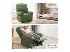 Relájate sillón de terciopelo eléctrico de sillón, silla de ocio ajustable con USB, respaldo ajustable, antiestático con reposapiés - 96x97x104cm verde