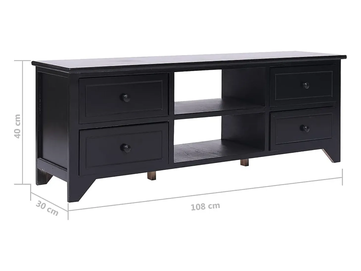 Éric-Paul-Louis Mueble para TV madera maciza de paulownia negro 108x30x40 cm