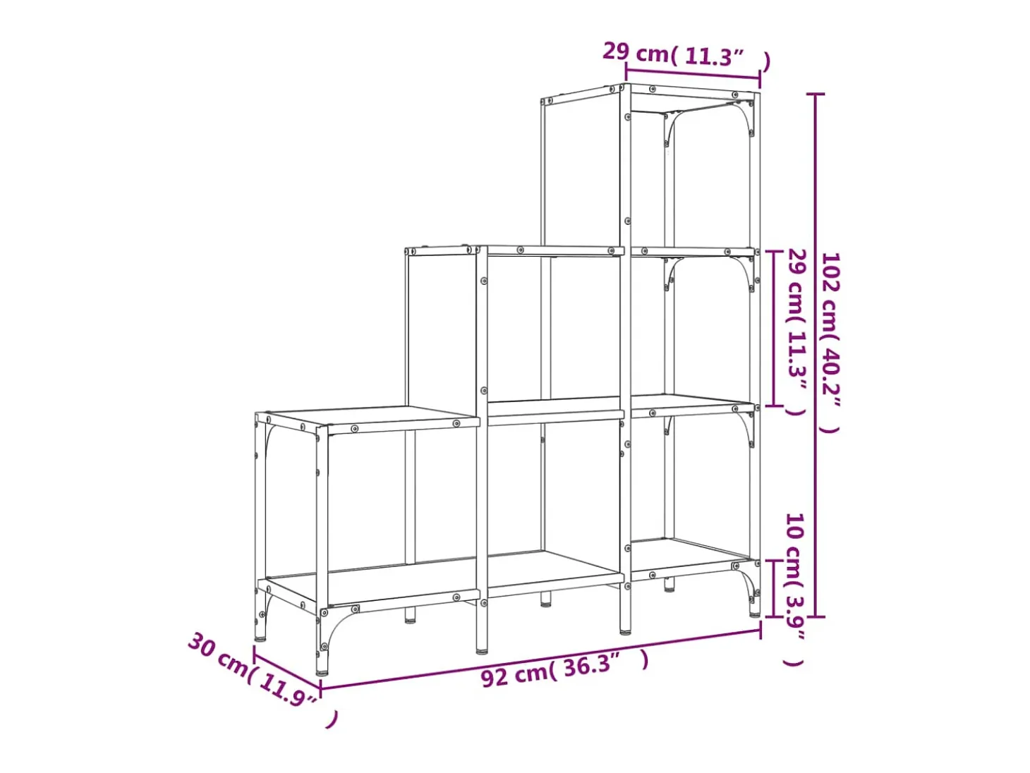 Rylanor Estantería de madera de ingeniería y metal negro 92x30x102 cm