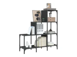 Rylanor Estantería de madera de ingeniería y metal negro 92x30x102 cm