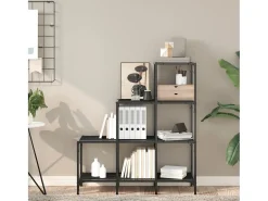 Rylanor Estantería de madera de ingeniería y metal negro 92x30x102 cm