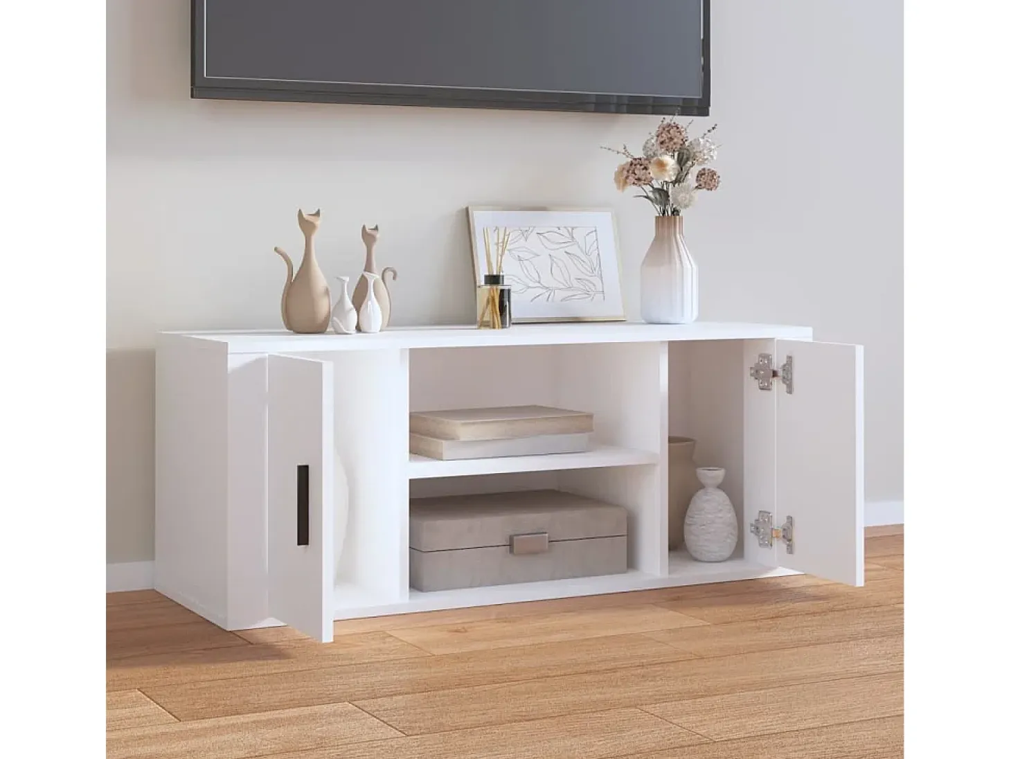 Åse Kristine Mueble para TV madera contrachapada blanco 100x35x40 cm