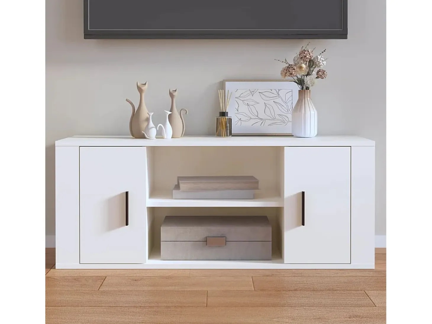 Åse Kristine Mueble para TV madera contrachapada blanco 100x35x40 cm