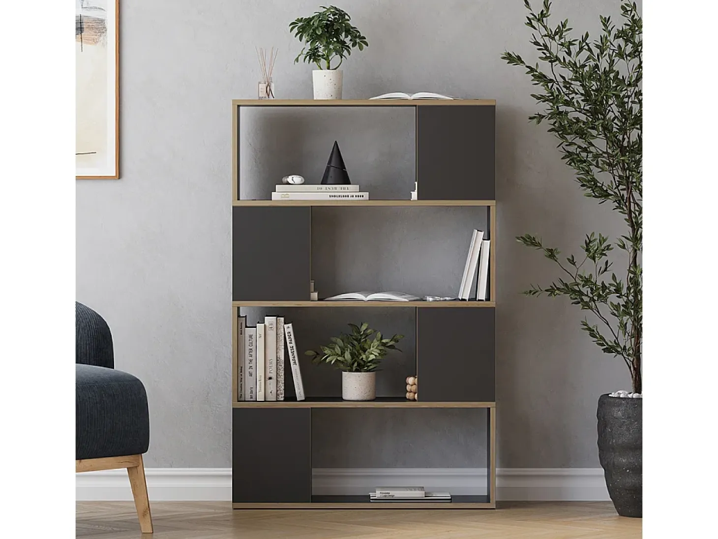 Separador de ambientes antracita/roble 80x24x124.5 eneos