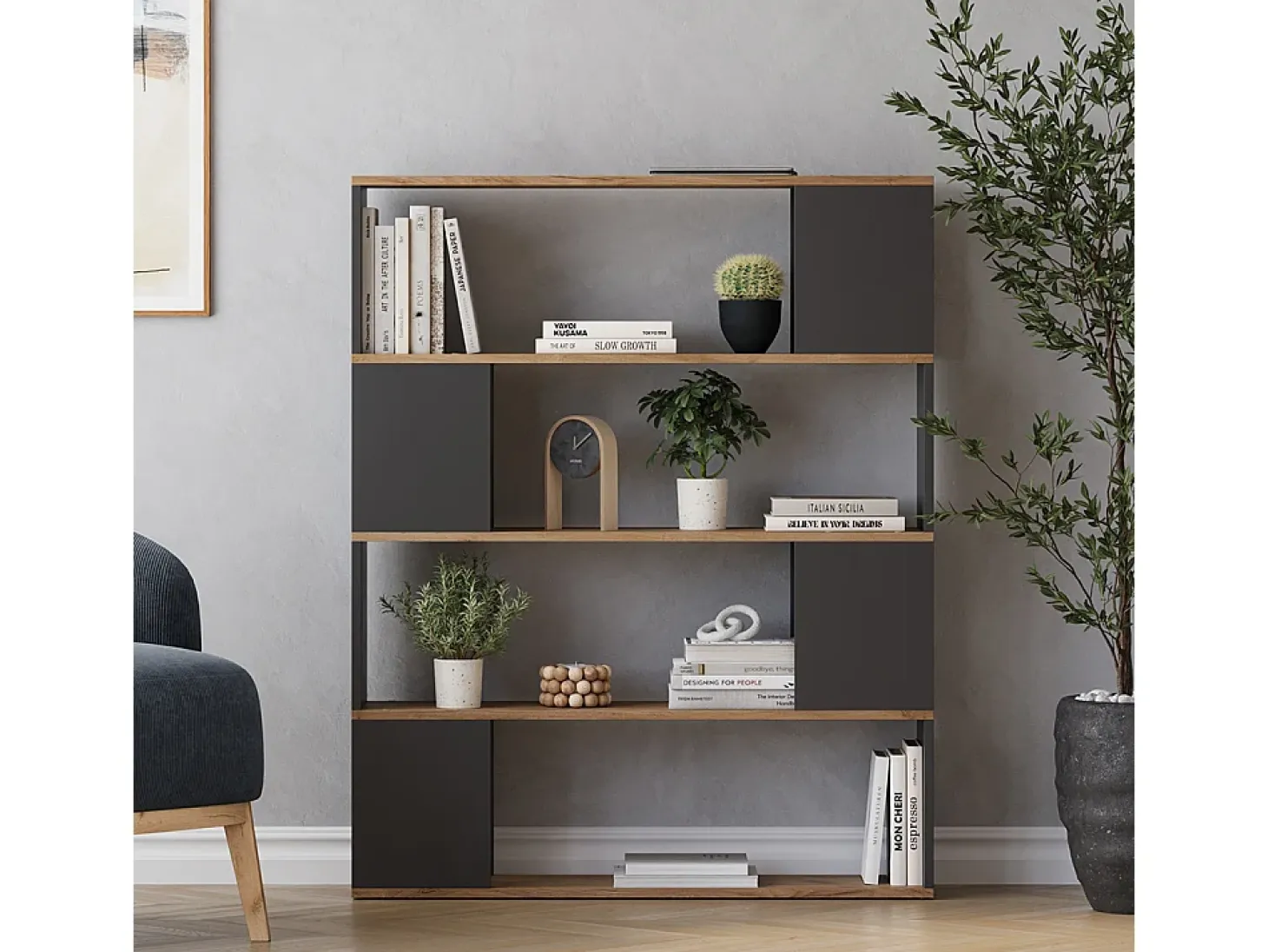 Separador de ambientes antracita/roble dorado 100x24x124.5 eneos