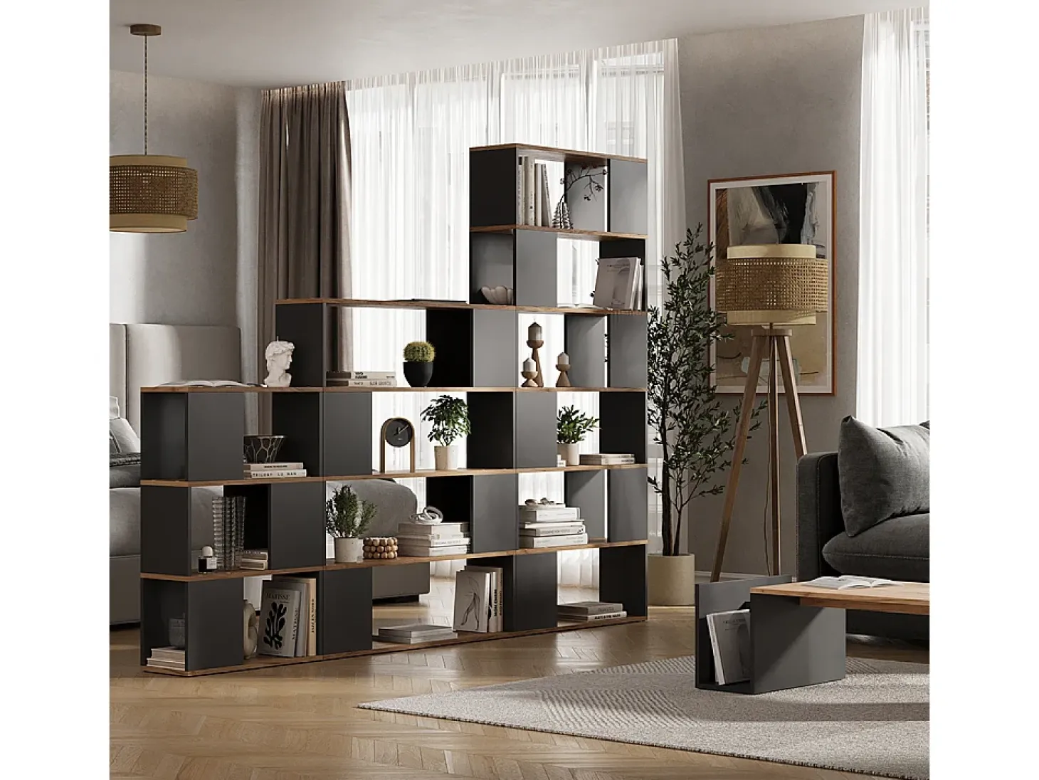 Separador de ambientes antracita/roble dorado 100x24x124.5 eneos