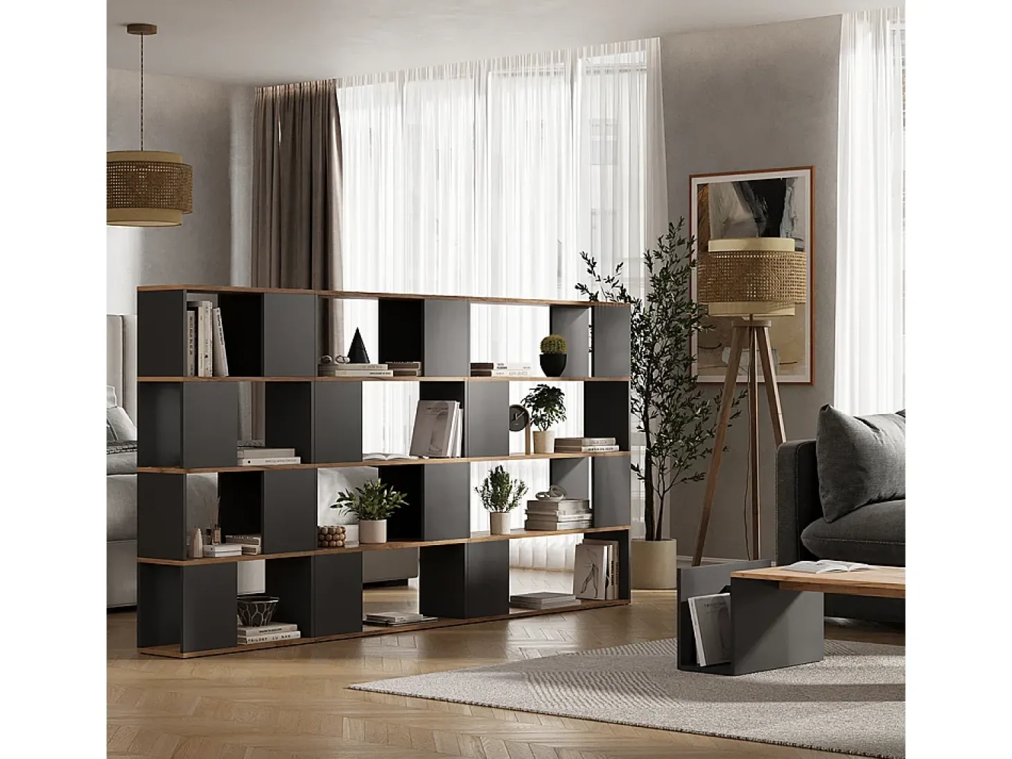 Separador de ambientes antracita/roble dorado 80x24x124.5 eneos