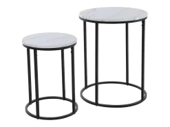 Set 2 mesas auxiliares de centro diseño mármol Estructura de metal Ø30 / Ø40 cm