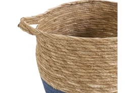 Set de 3 cestas Anxo de fibra natural con asas, azul/natural
