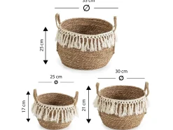 Set de 3 cestas Jula de fibra natural con asas, blanco/natural