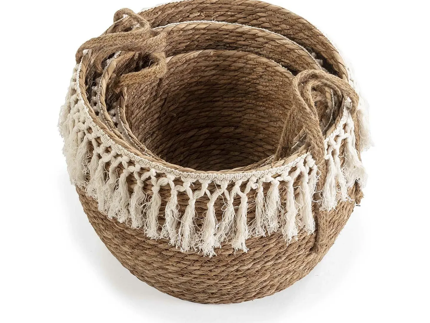 Set de 3 cestas Jula de fibra natural con asas, blanco/natural