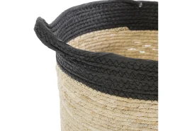 Set de 3 cestas Otilia de fibra natural y papel, negro/beige con asas