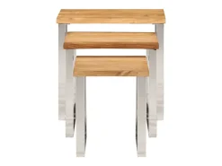 Set de 3 mesas apilables con borde natural madera maciza acacia
