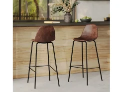 Set de 2 sillas de bar 75 cm en cuero sintético marrón - Henrik