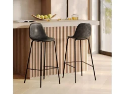 Set de 2 sillas de bar 75 cm en piel sintética gris/negro - Henrik