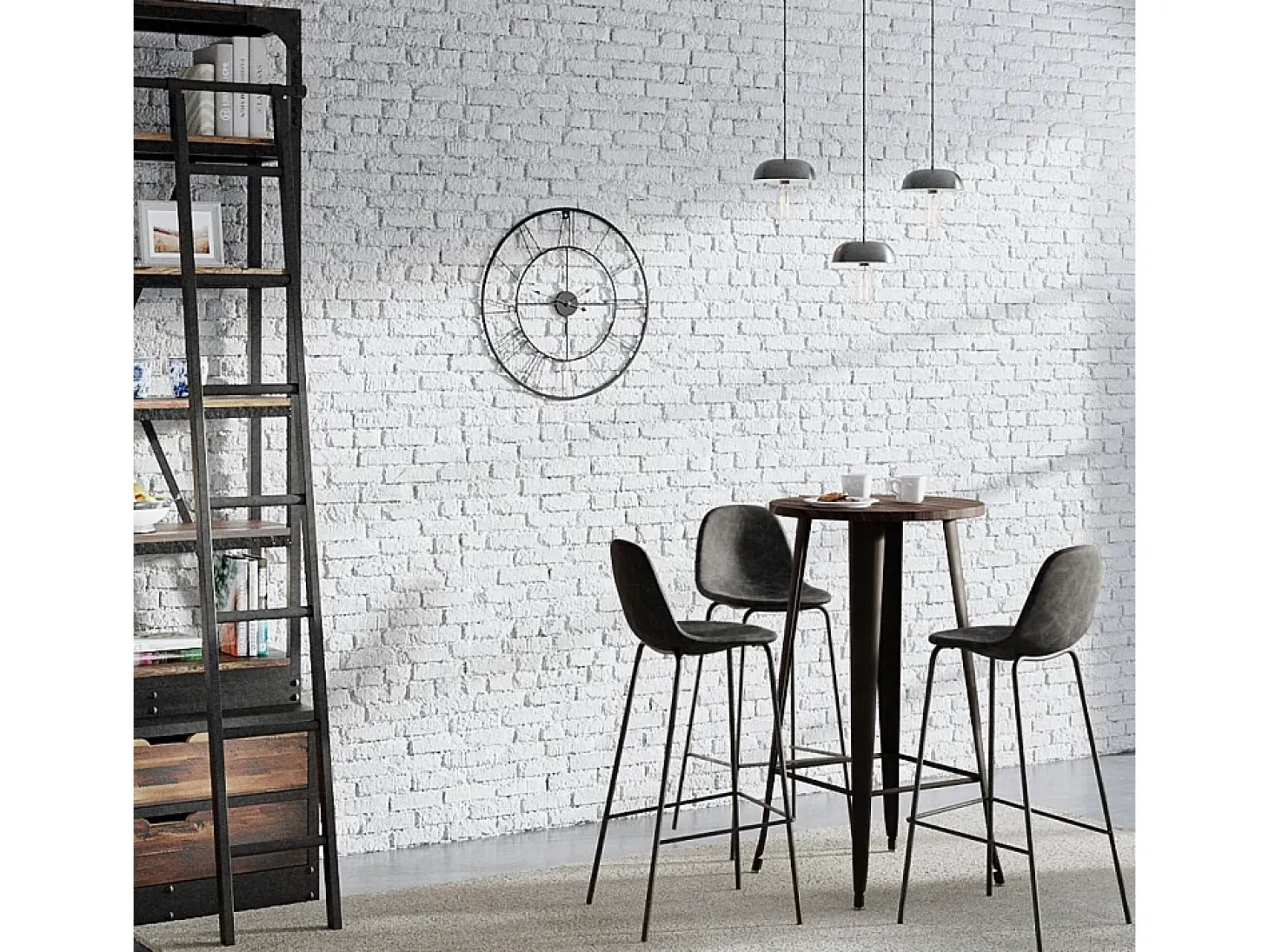 Set de 2 sillas de bar 75 cm en piel sintética gris/negro - Henrik