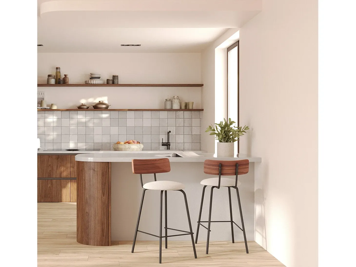 Set de 2 sillas de bar de tela beige 64cm - Alize