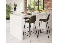 Set de 2 taburetes para isla de cocina en sintético verde caqui 65 cm - Henrik