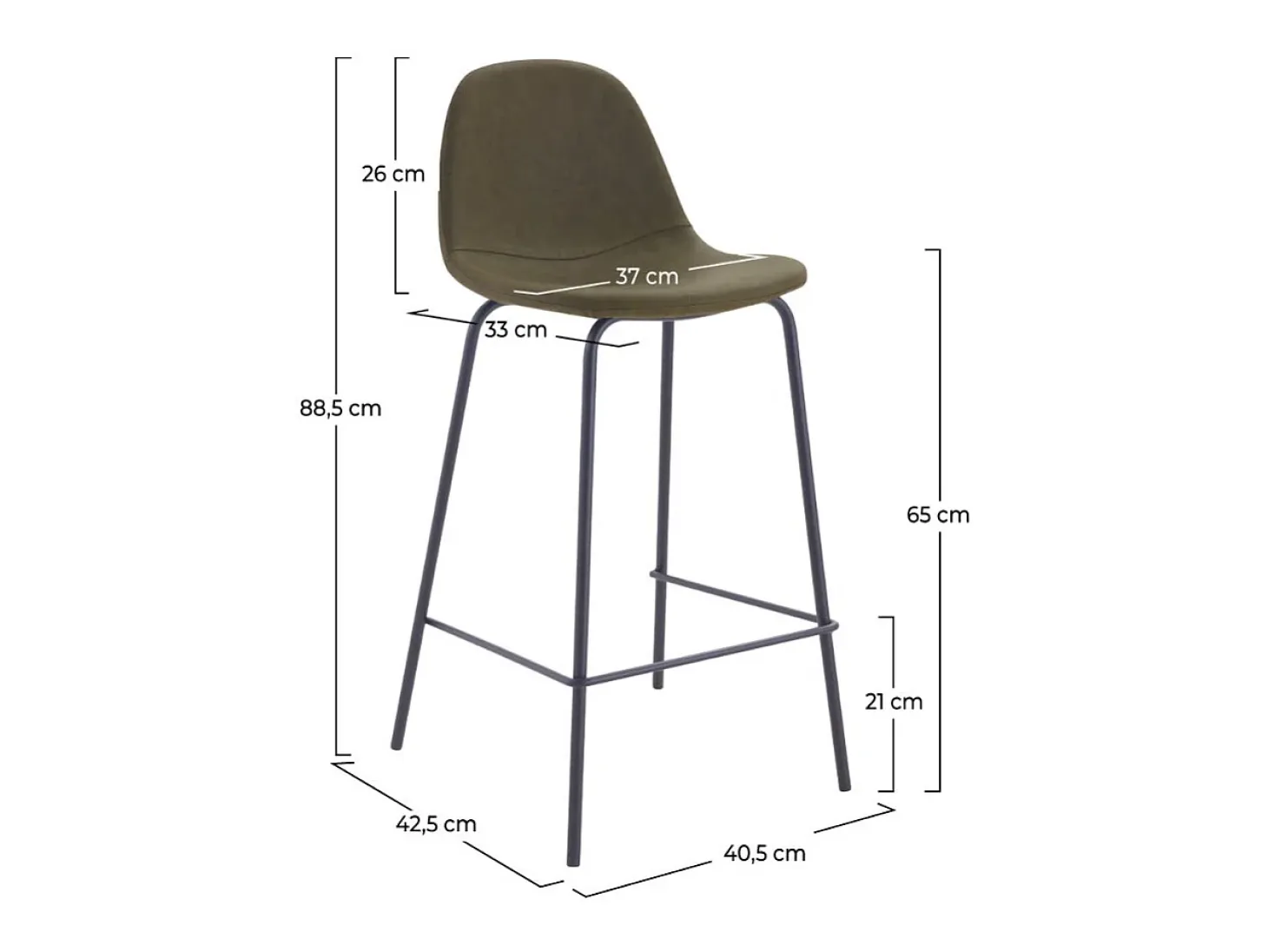 Set de 2 taburetes para isla de cocina en sintético verde caqui 65 cm - Henrik