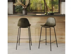 Set de 2 taburetes para isla de cocina en sintético verde caqui 65 cm - Henrik