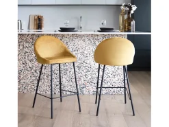 Set de 2 taburetes para isla de cocina de terciopelo amarillo 65 cm - Misty