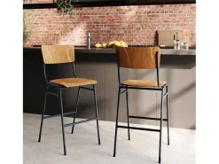Set de 2 taburetes para isla de cocina de madera 65 cm - Clem