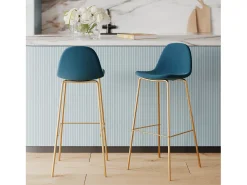 Set de 2 taburetes para isla de cocina en cuero sintético azul 65 cm - Henrik