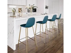 Set de 2 taburetes para isla de cocina en cuero sintético azul 65 cm - Henrik