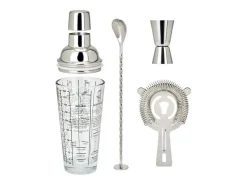 Set de coctelería de 400 ml - acero inoxidable - 1 coctelera, 1 medidor, 1 cuchara, 1 colador - Doble graduación