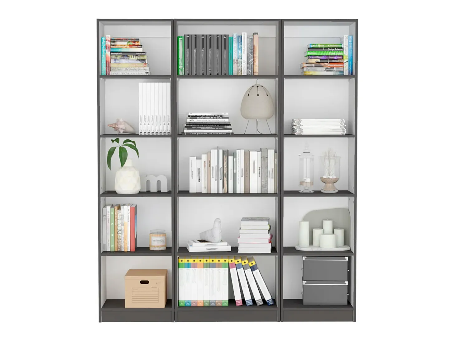Set de estanteria de oficina home de 3 piezas en melamina con estantes y 4 puertas , 180.6 cm X 152.8 cm X 29.9 cm , Multicolor