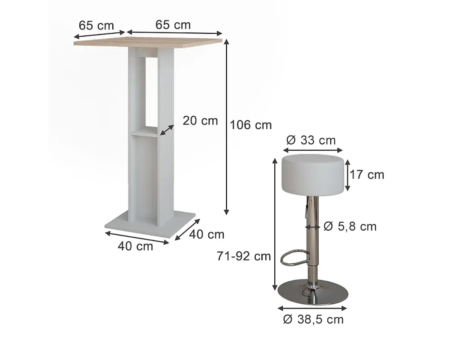 Set de mesa de bar blanco/sonoma 65x65x106 repose
