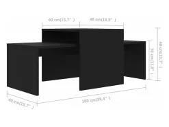 Set de mesas de centro madera contrachapada negro 100x48x40 cm