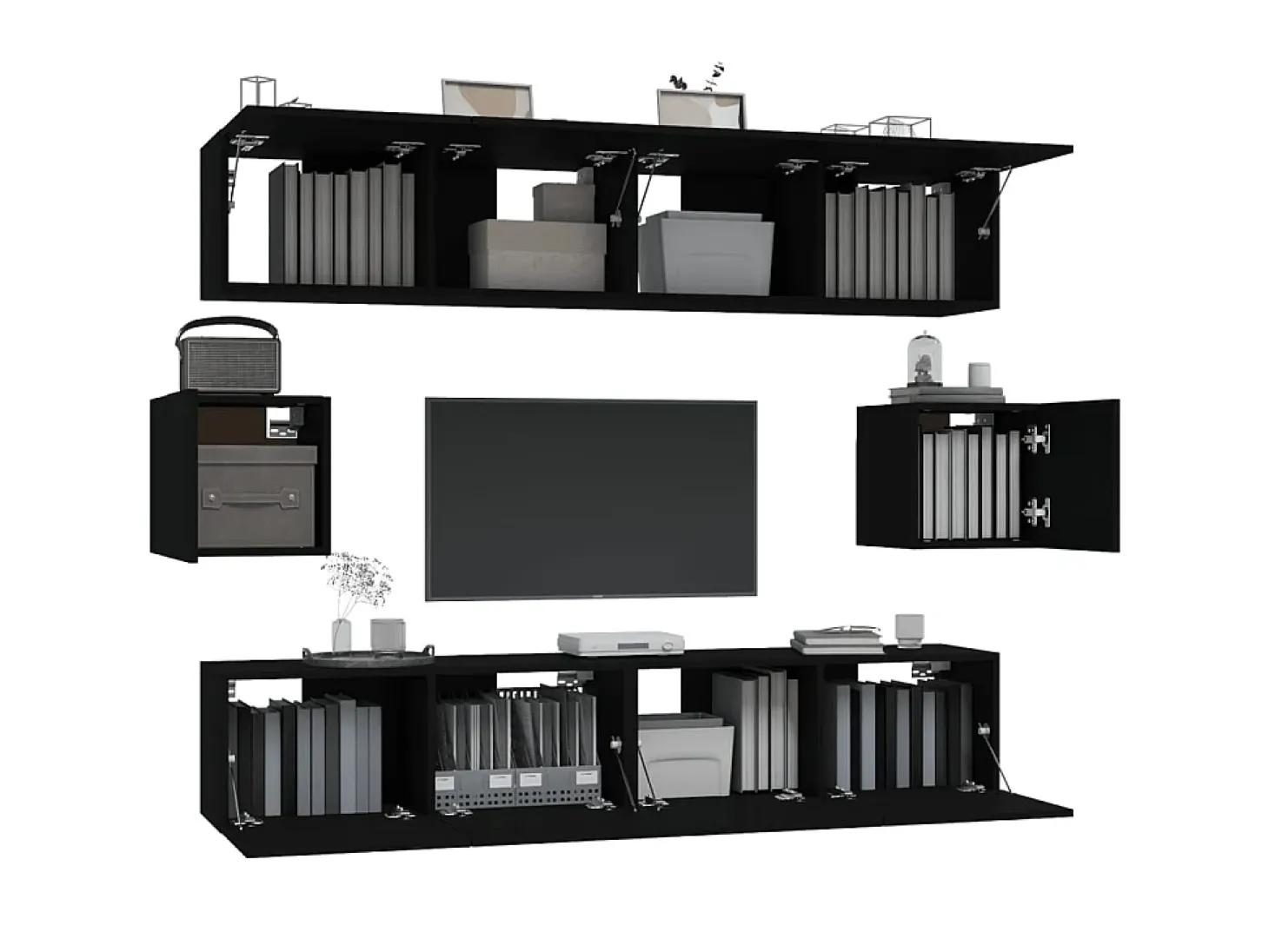 Set de muebles para TV 6 piezas madera contrachapada negro ES46294
