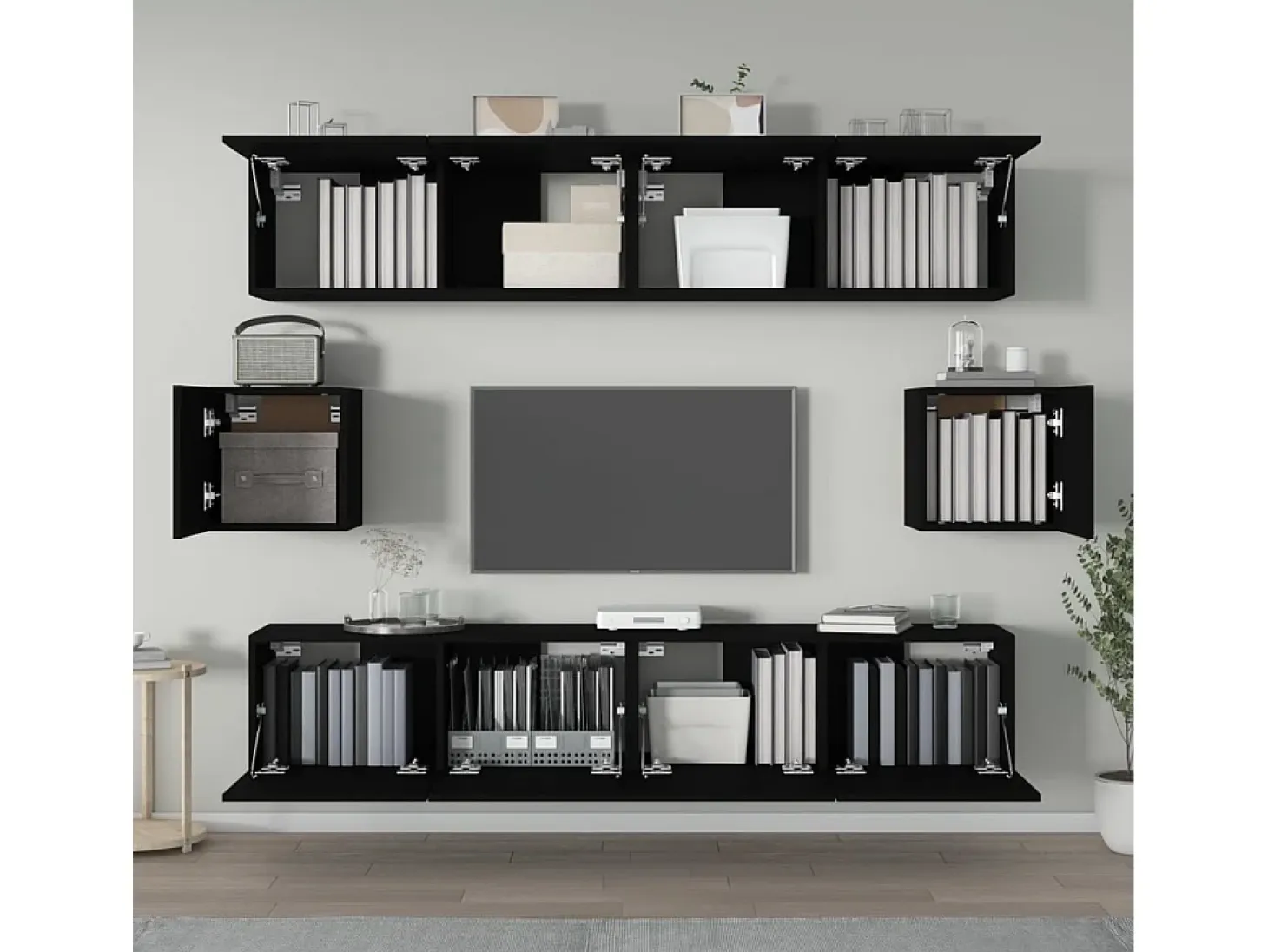 Set de muebles para TV 6 piezas madera contrachapada negro ES46294