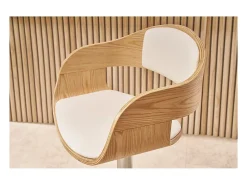 Set de 2 taburetes de cocina ajustables de poliuretano blanco y madera clara EUSTACHE