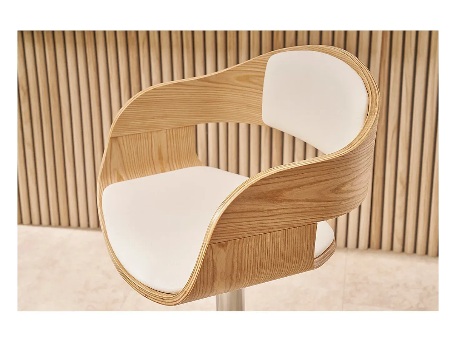 Set de 2 taburetes de cocina ajustables de poliuretano blanco y madera clara EUSTACHE