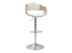 Set de 2 taburetes de cocina ajustables de poliuretano blanco y madera clara EUSTACHE