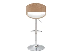 Set de 2 taburetes de cocina ajustables de poliuretano blanco y madera clara EUSTACHE