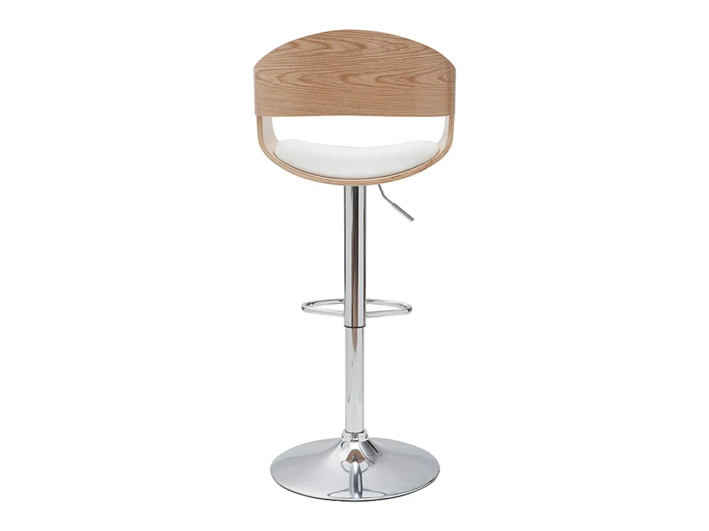 Set de 2 taburetes de cocina ajustables de poliuretano blanco y madera clara EUSTACHE
