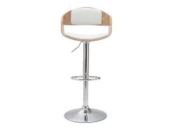 Set de 2 taburetes de cocina ajustables de poliuretano blanco y madera clara EUSTACHE