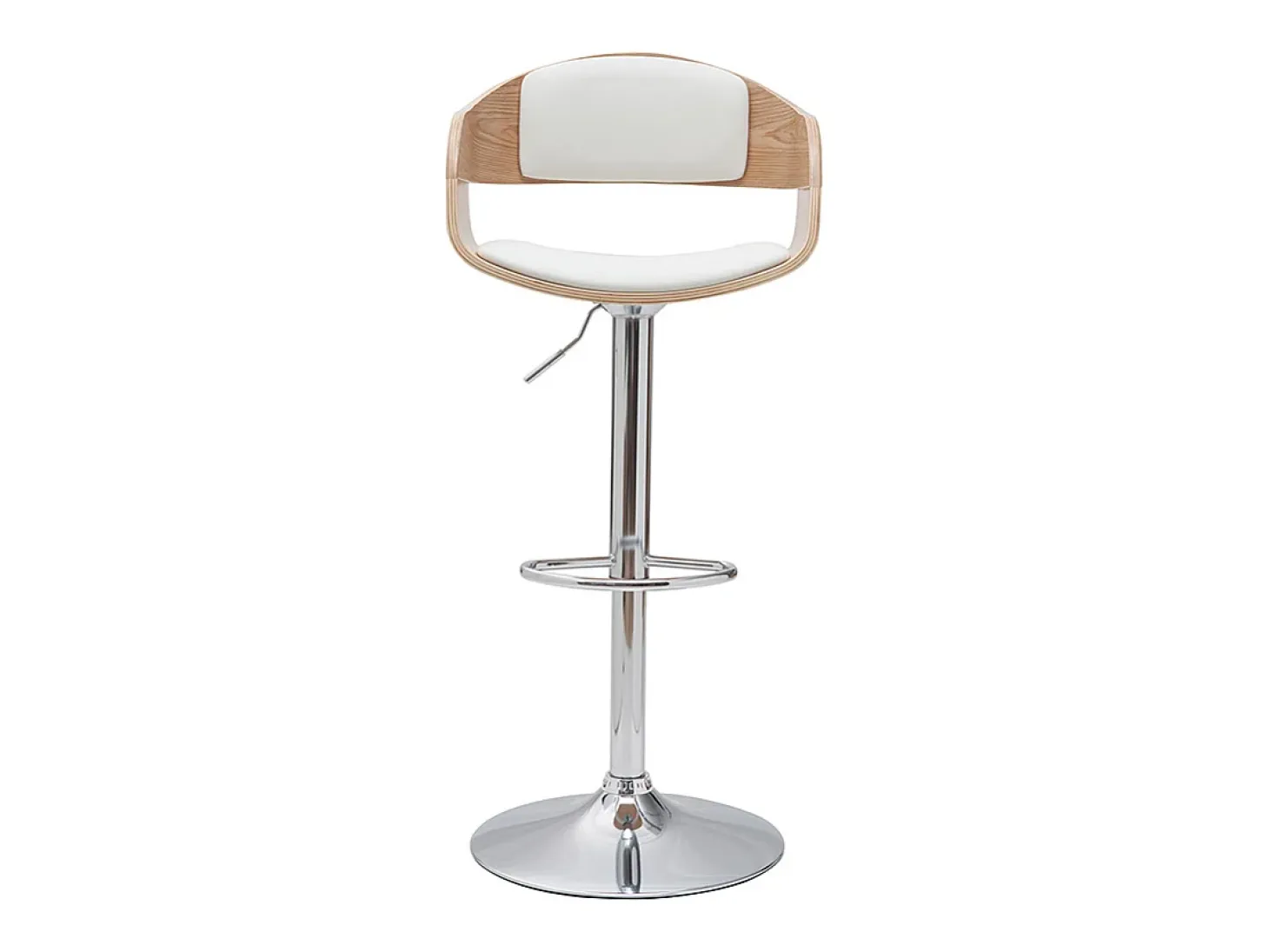 Set de 2 taburetes de cocina ajustables de poliuretano blanco y madera clara EUSTACHE