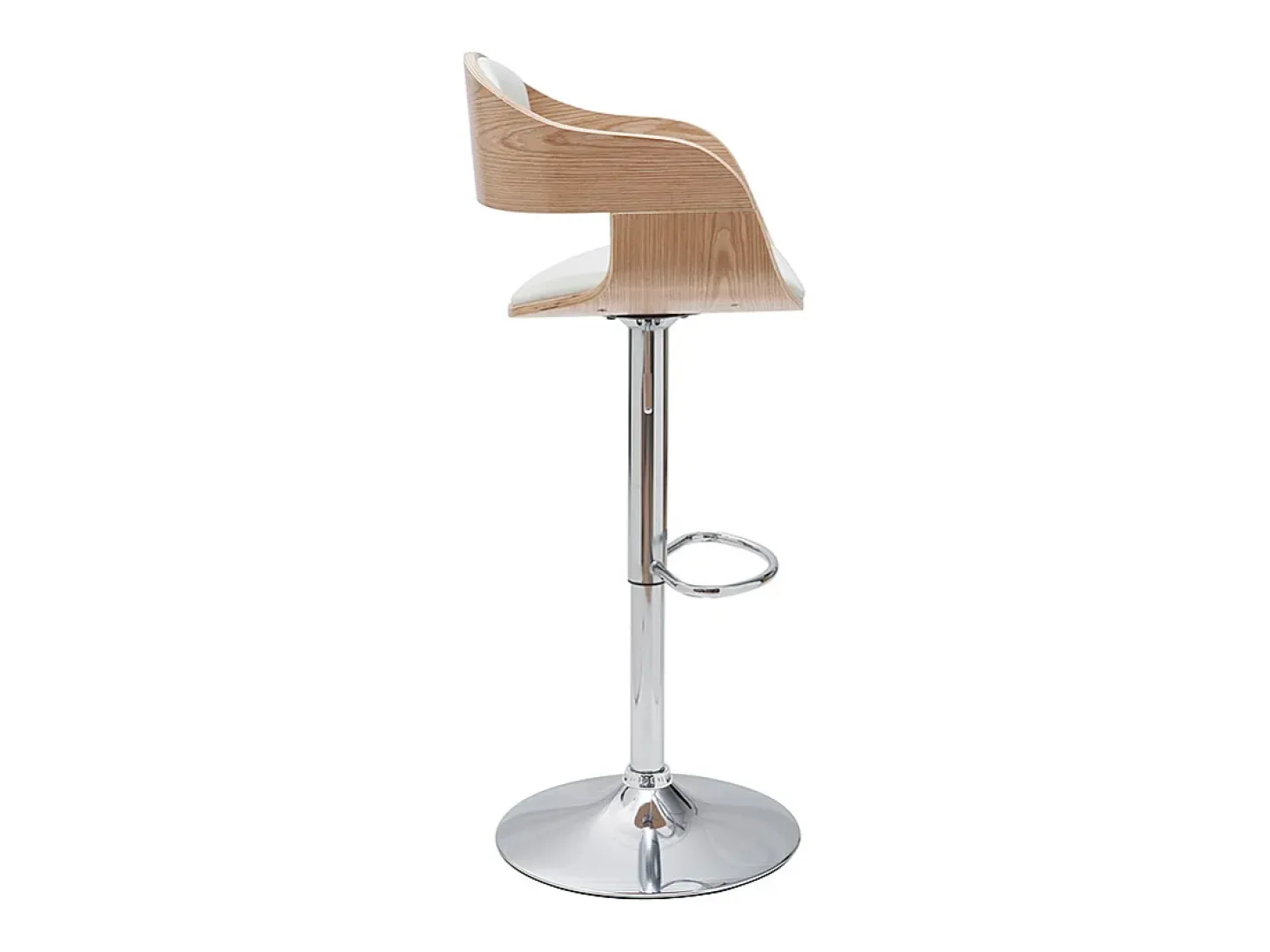 Set de 2 taburetes de cocina ajustables de poliuretano blanco y madera clara EUSTACHE