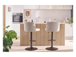 Set de 2 taburetes de cocina regulables de tejido efecto aterciopelado beige y metal negro MONTI