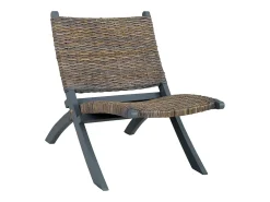 Silla de ratán kubu natural y madera maciza de caoba gris